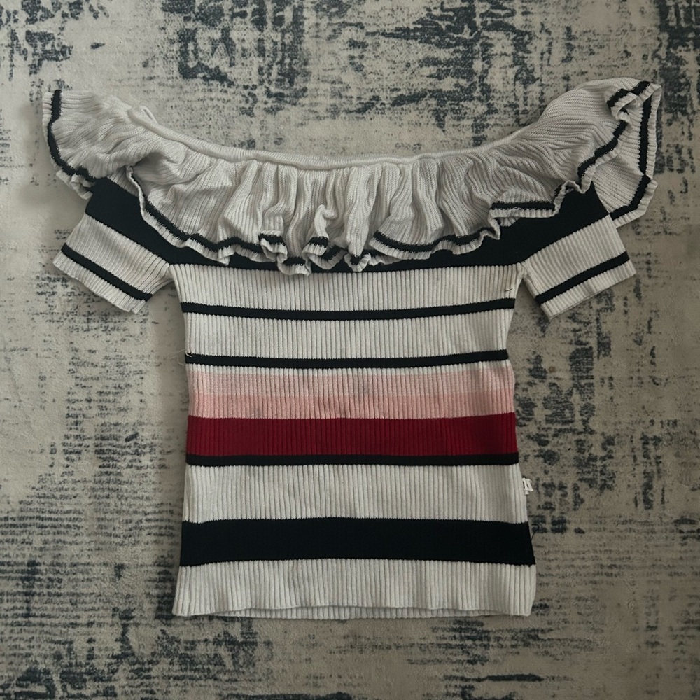 Forever 21 Pink and White Ruffle Top